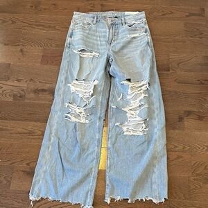 American Eagle Outfitters Light Blue Distressed Flare Jeans